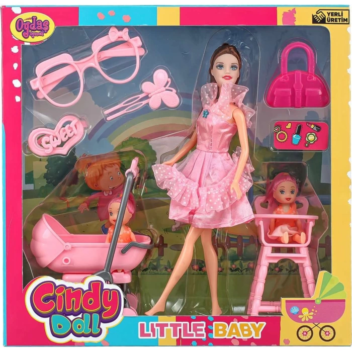 02456 CİNDY DOLL PUSETLİ MAMA SANDALYELİ BEBEK