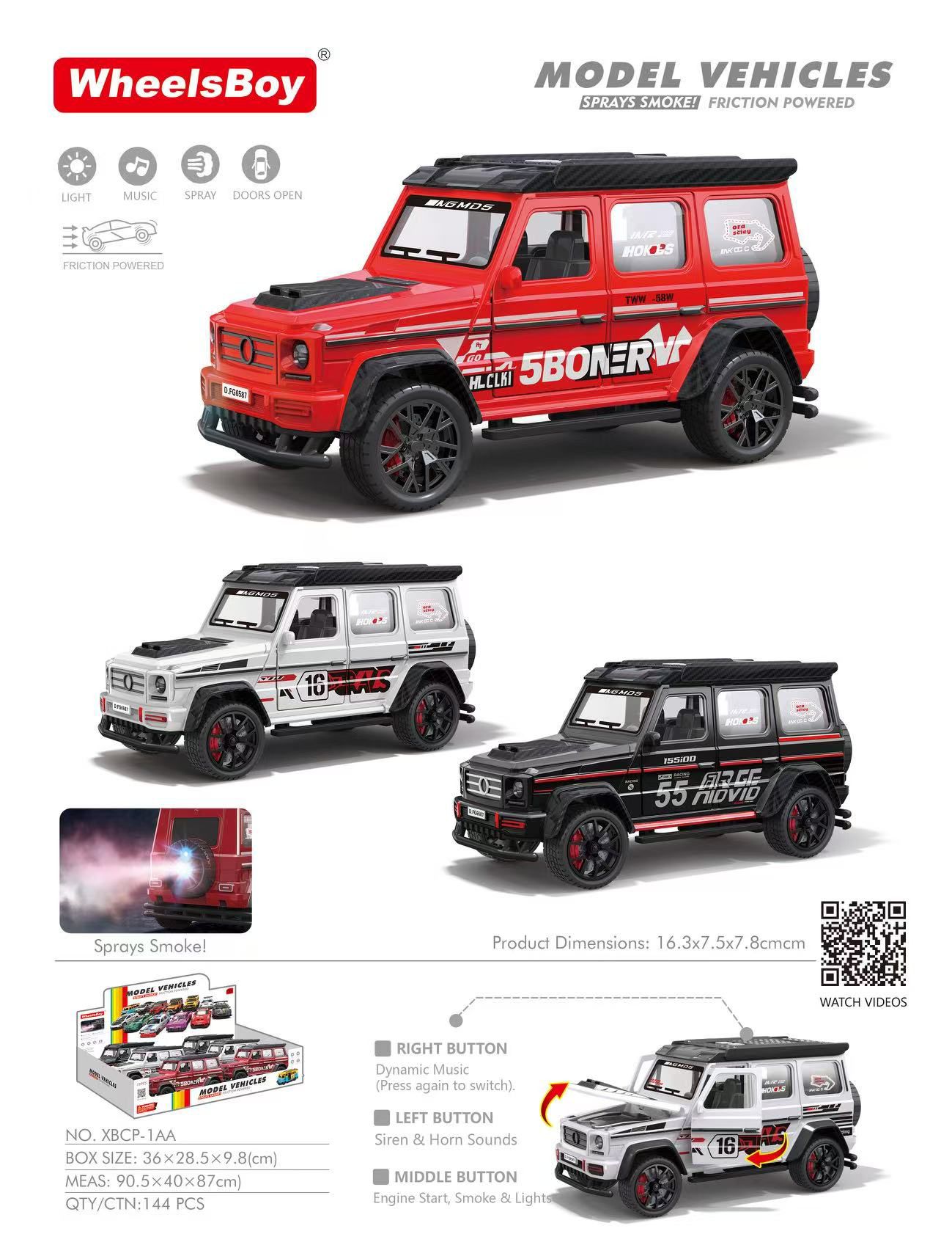 XBCP-1AA 8Lİ KUT.IŞIKLI SESLİ SÜRT.DUMAN ATAN ARABA